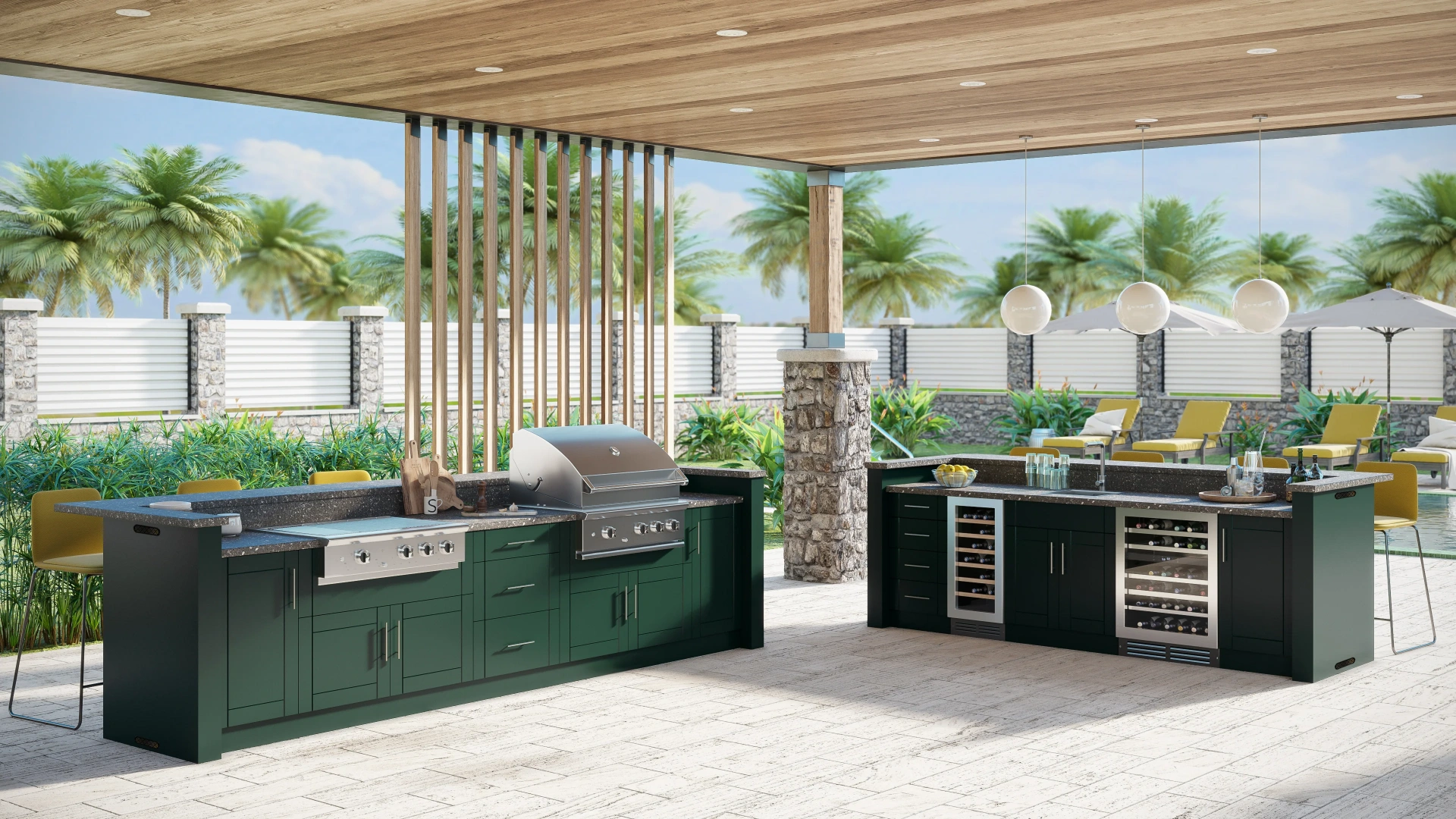 Forest green HDPE poolside kitchen