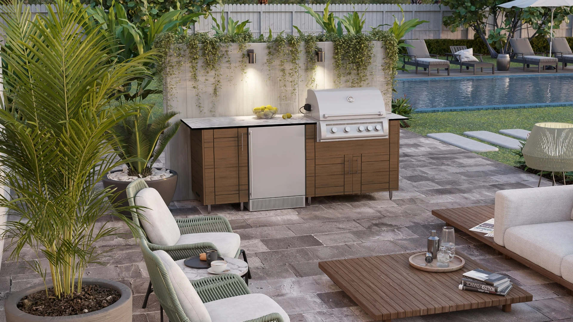 Teak-look HDPE kitchen by the pool