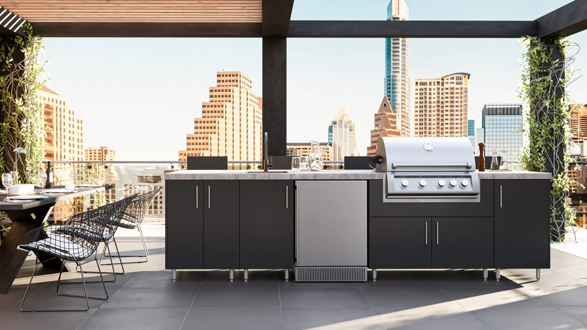 Matte black HDPE rooftop kitchen