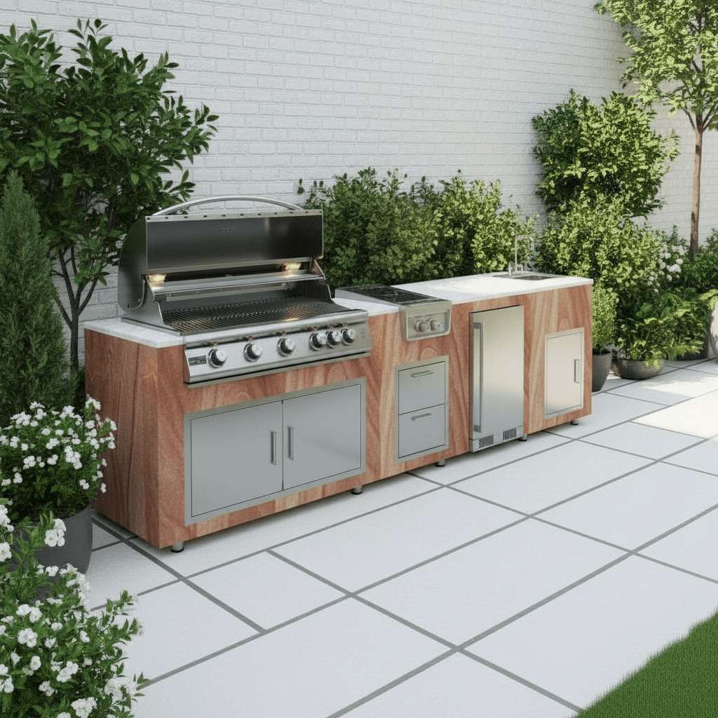 Real stone outdoor kitchen island detail