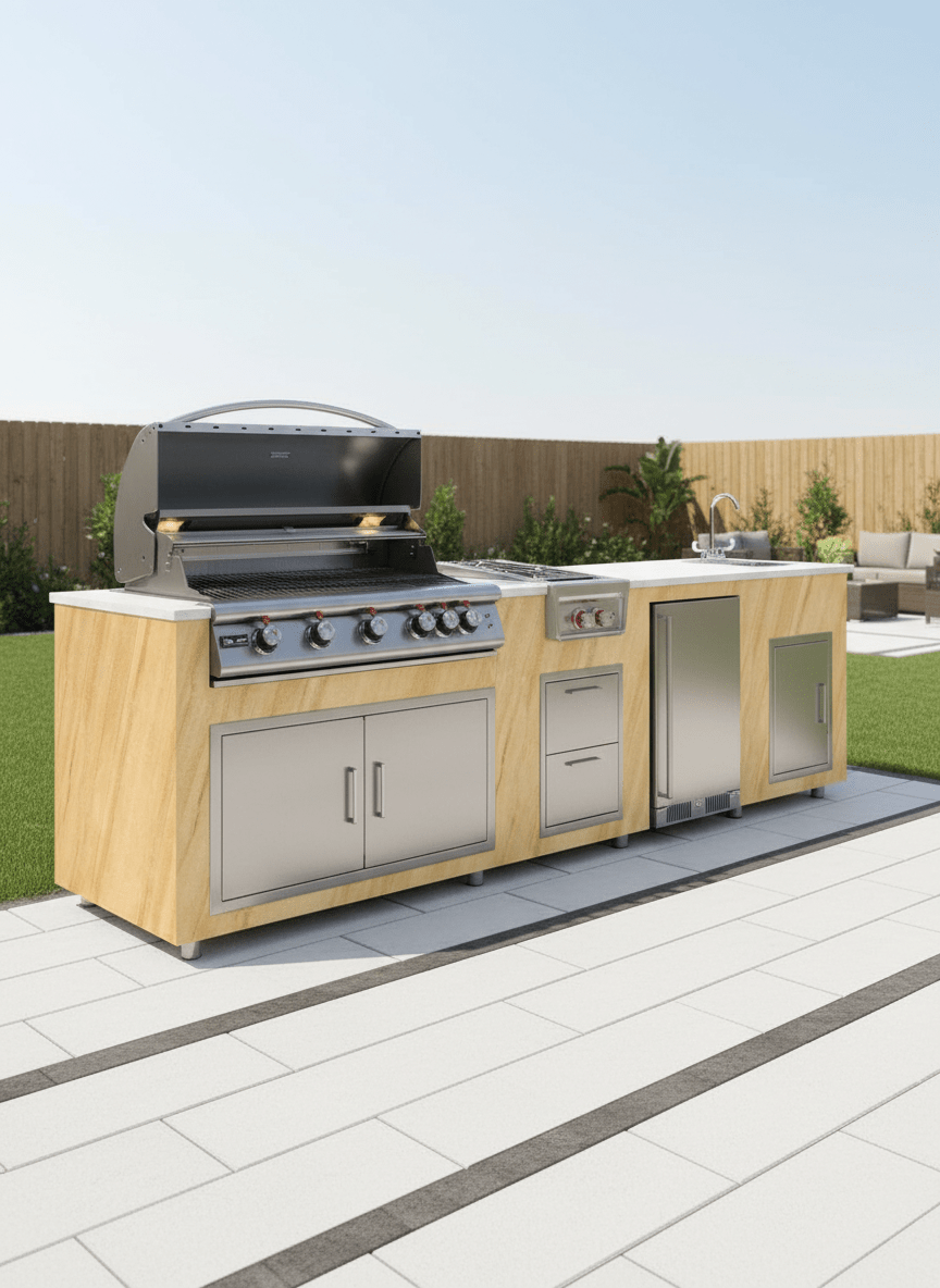 8ft real teakwood sandstone outdoor kitchen island