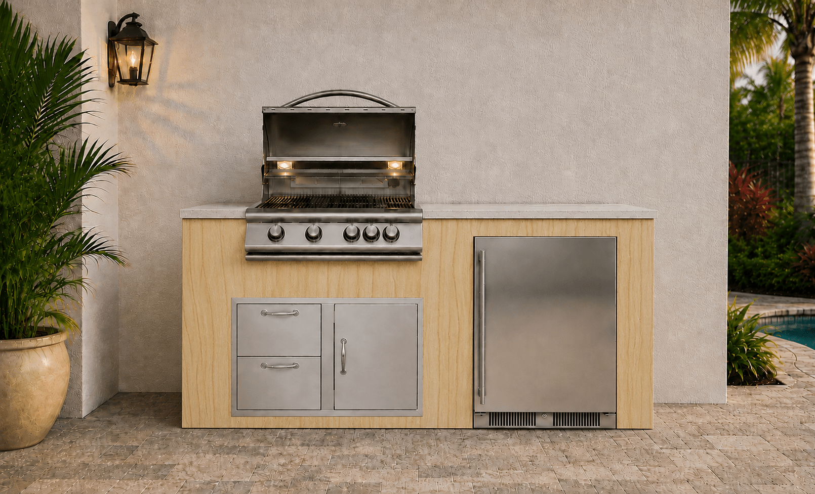 72 inch teakwood sandstone outdoor kitchen island
