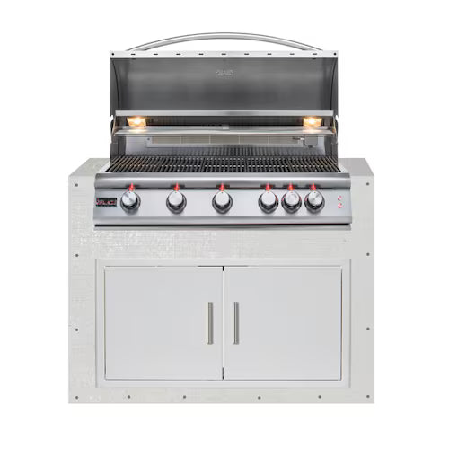 Stone grill cabinet in teakwood sandstone